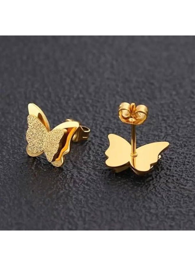 Golden Stainless Steel Butterfly Earring - Image 1
